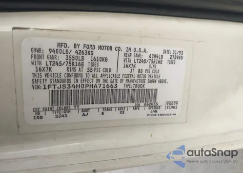 1993 Ford Econoline E350 Super Duty Van из США, поврежденный, VIN 1FTJS34H0PHA71663